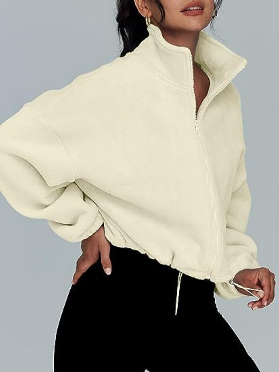 Liber Autumn Women's Zipper Solid Color Drawstring Jackets