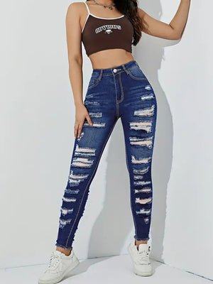 Ripped And Frayed Edges Stretch High-waisted And Slimming Pencil Pants Jeans