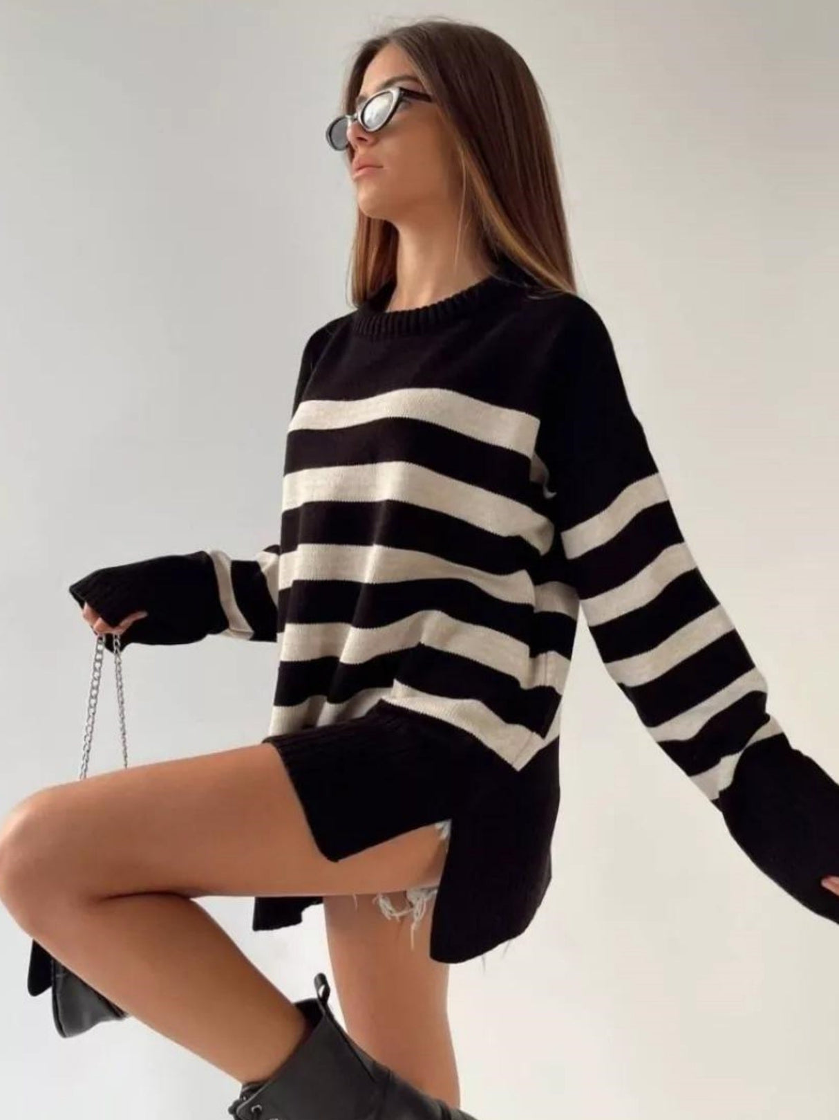 Liber Crew Neck Stripes Contrasting Colors Knitted Sweater