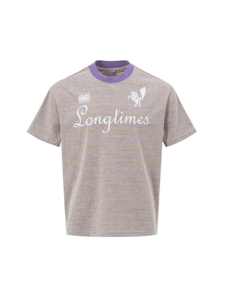 Distressed Letter Printed Color-blocked Stripes T-shirts