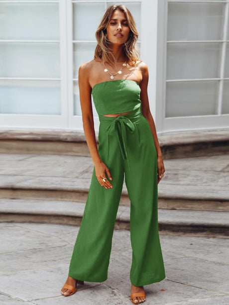 Strapless Backless Waist Cinching With Straps Waist Cutout Jumpsuits