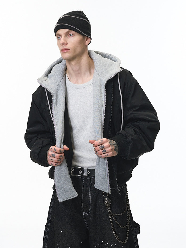 Removable Fake Two Pieces Cleanfit Hooded Baseball Uniform