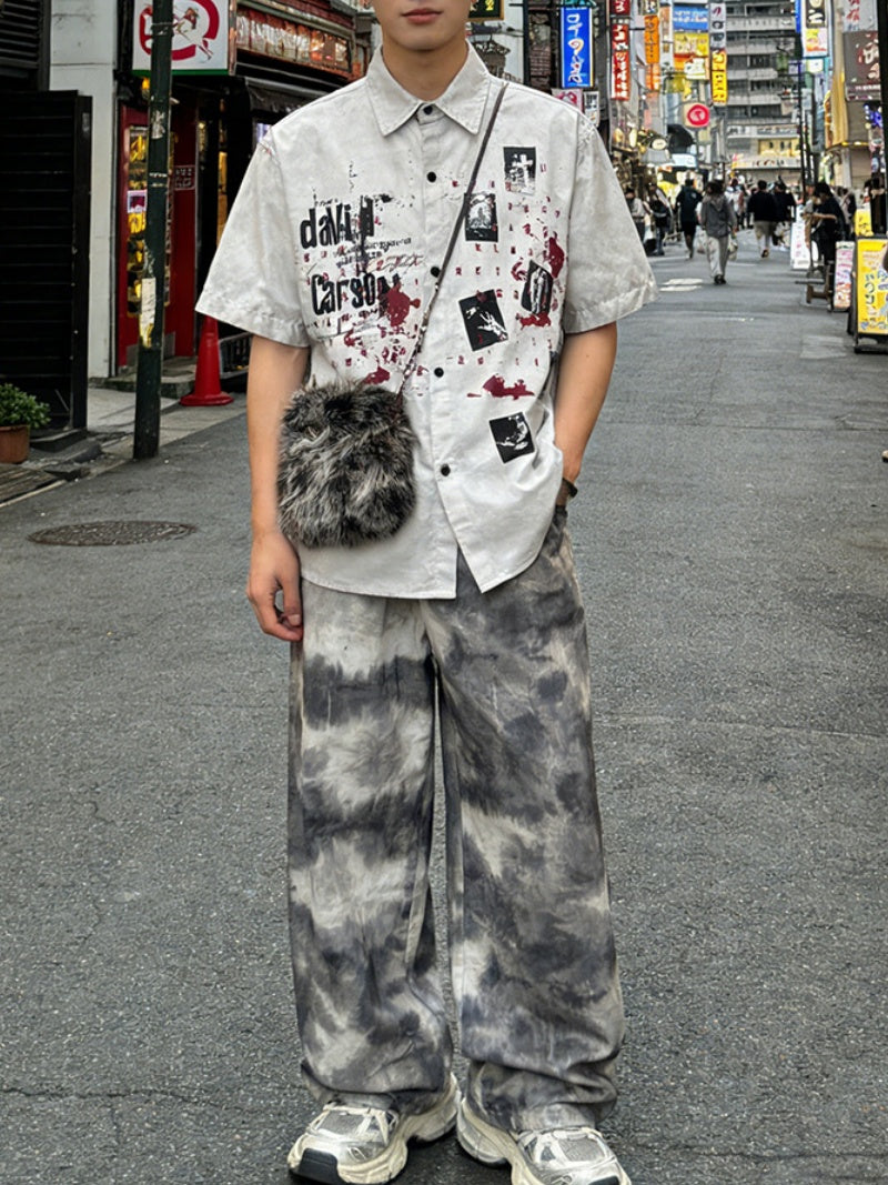 Distressed Dark Graffiti Printed Shirts