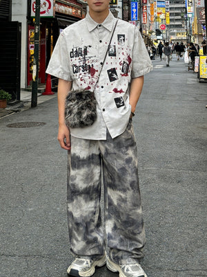 Distressed Dark Graffiti Printed Shirts