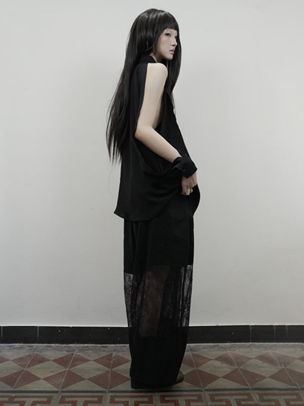 Openwork Sleeve Chiffon Blouse