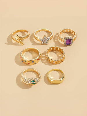 Star-studded Exaggerated Open Ring Set