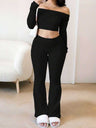 Off-shoulder Navel Exposed Tight Top And Long Pants 2-piece Sets