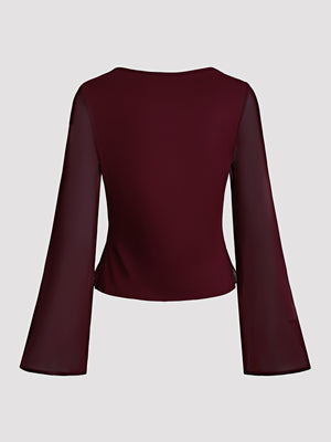 Lace-trimmed Bow-tie Bell-sleeve T-shirt