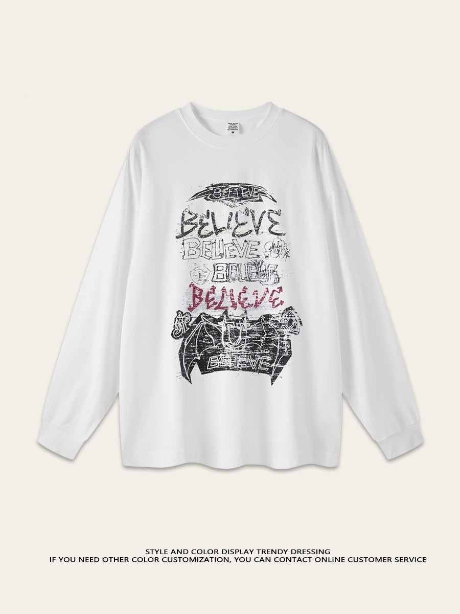 Distressed Water Wash Letter Print Loose T-shirts