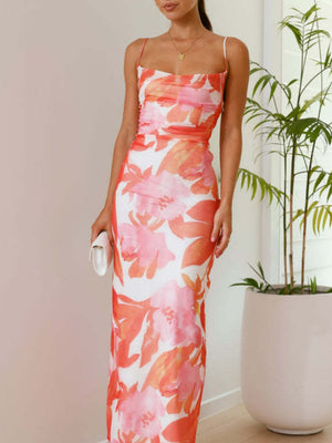 Resort-style Floral Print Strapless Maxi Dress