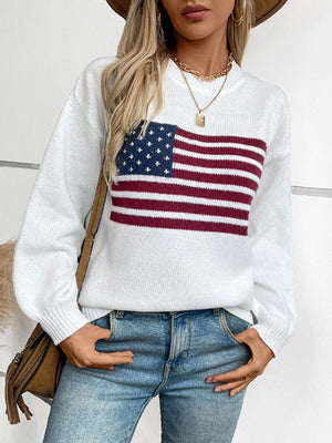American Flag Jacquard Hood Crew Neck Sweaters