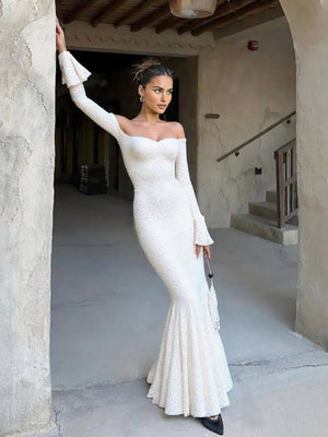 Off-the-shoulder Maxi Dress High Waist Slim Sexy Long Hip Dress