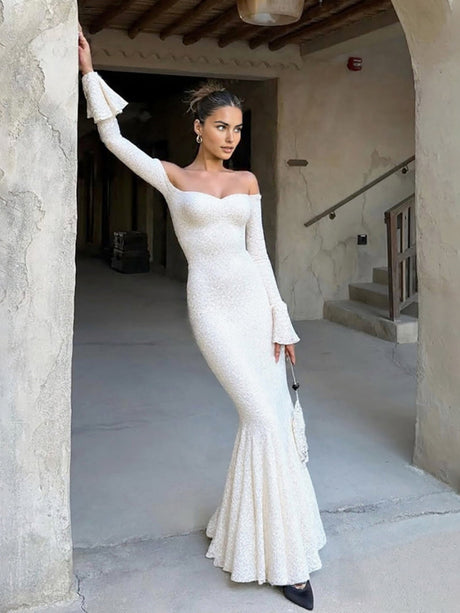 Off-the-shoulder Maxi Dress High Waist Slim Sexy Long Hip Dress