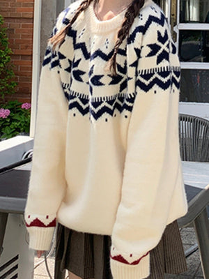 Fair Isle Jacquard Christmas Retro Hood Sweaters