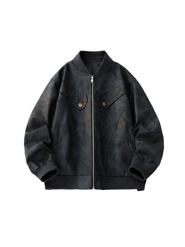 Retro Snake And Python Pattern Stereo Short Leather Jacket Jackets