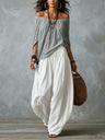 Off-the-shoulder T-shirt And Wide-leg Pants Two-piece Set