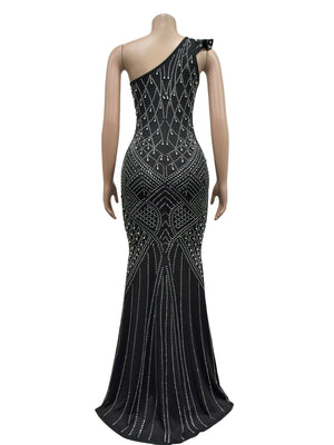 Strassbesetzte, asymmetrische, glänzende Party-Maxikleider