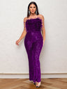 Sleeveless Backless Sequined Feather Flared Leg Jumpsuit