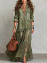 Retro-style Lapel Faux Denim Casual Long Dress With Pockets