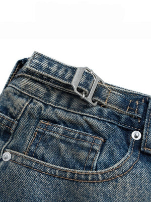 Retro Tattered Washing Camouflage Splicing Loose Work Jeans