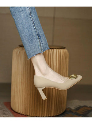 Liber Spring and Autumn Metal Buckle Women's High Heels