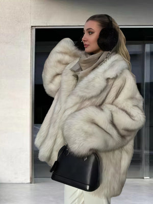 Cardigan With Turn-down Collar Faux Fur Dinner Parties Coats