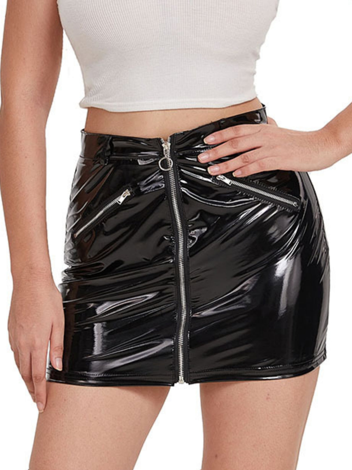 PVC Paint Zipper Opening Sexy Short Skirt