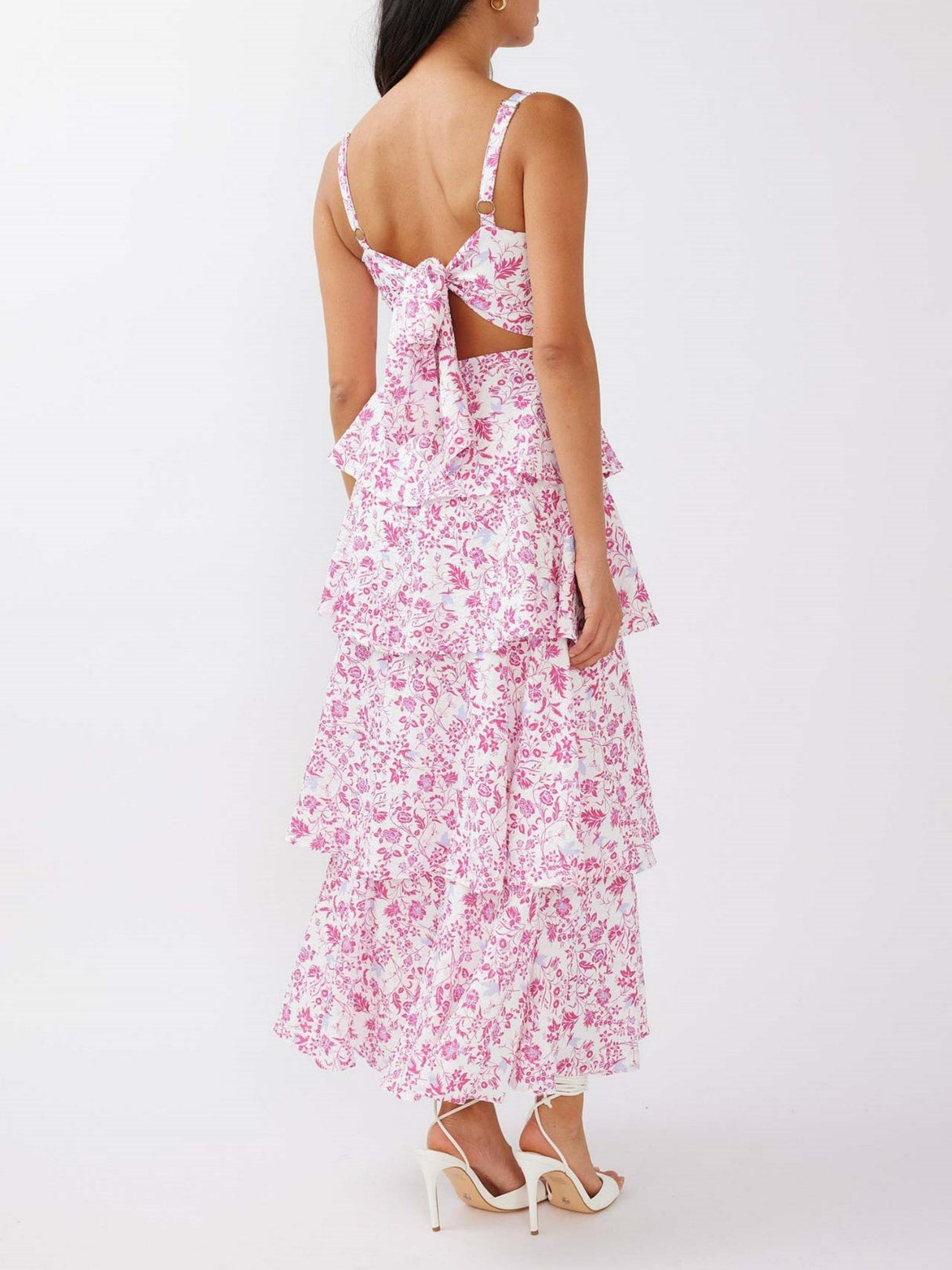 Floral Print Pleats On Suspenders Maxi Dresses
