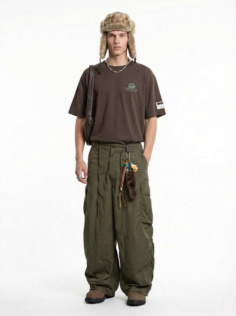 Fine Check Loose-fit Tooling Wide-leg Cargo Trousers