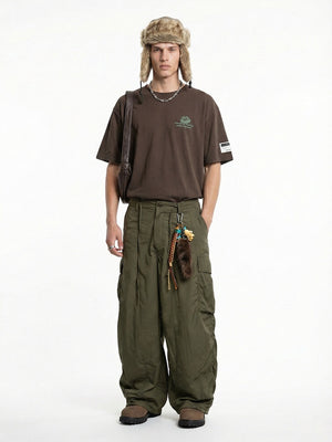 Fine Check Loose-fit Tooling Wide-leg Cargo Trousers