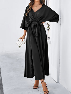 V-neck Tie High-waisted Slit Grace Maxi Dresses