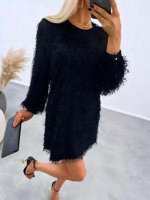 Crew Neck Mao Mao Tassel Mini&Short Dresses