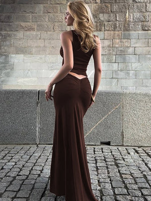 Liber Summer Women's Navel Solid Color 2-piece Sets