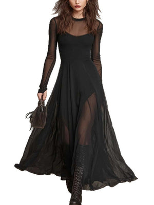 Mesh Splicing Queue Maxi Dresses