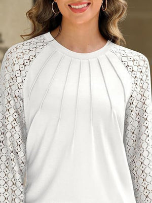 Lace Perspective Round Neck Long Sleeve T-shirts