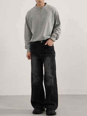 Knee Braces Structure Locomotive Loose Straight Cowboy Cargo Trousers