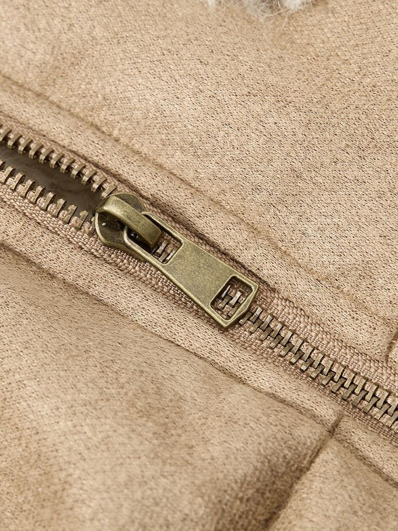 Letter Embroidery Suede Plush Collared Jacket