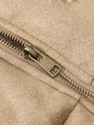 Letter Embroidery Suede Plush Collared Jacket