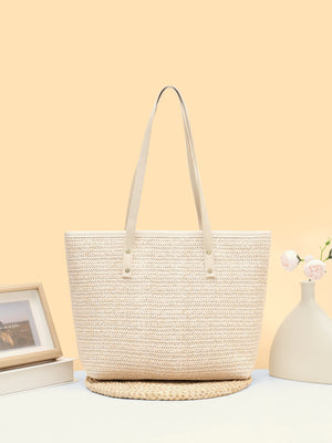 Solid Color Straw Woven Vacation Tote Bag