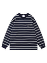 Stripes Color-blocked Embroidery Pocket Loose-fit T-shirts