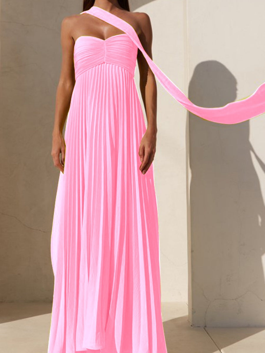 Liber Summer Women's Pleated Solid Color Tube top Maxi Dresses