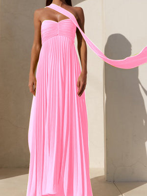 Liber Summer Women's Pleated Solid Color Tube top Maxi Dresses