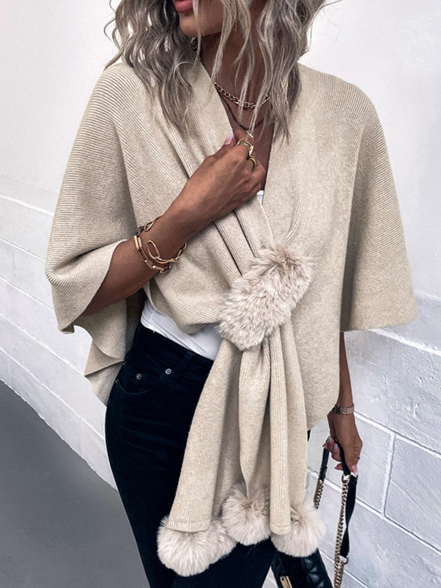 Solid Color Fluff Ball Cloak Shawl Cardigans