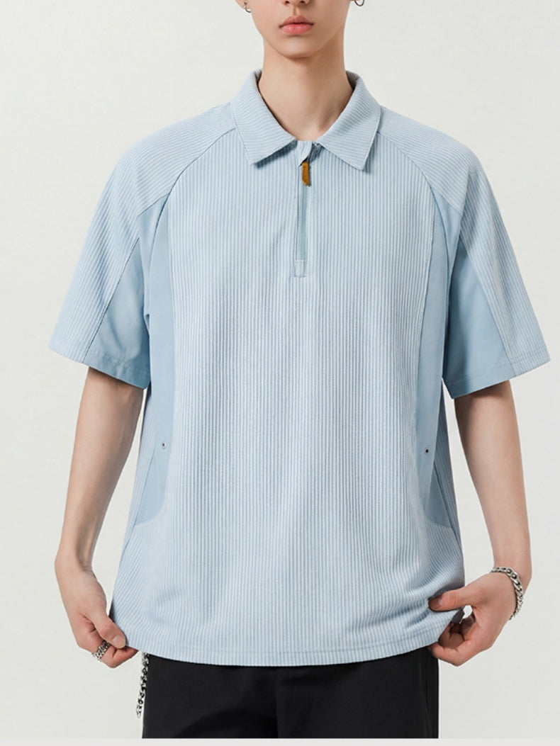 Color-blocked Leisure Breathable Loose-fit POLO Shirt