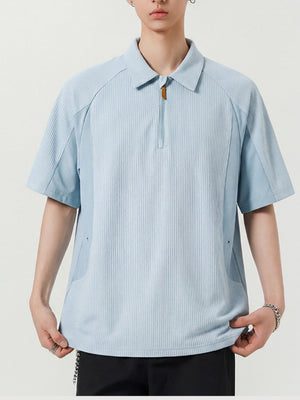 Color-blocked Leisure Breathable Loose-fit POLO Shirt