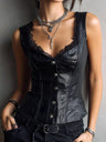 Tanktops aus PU-Leder mit Zierspitzen und Knöpfen