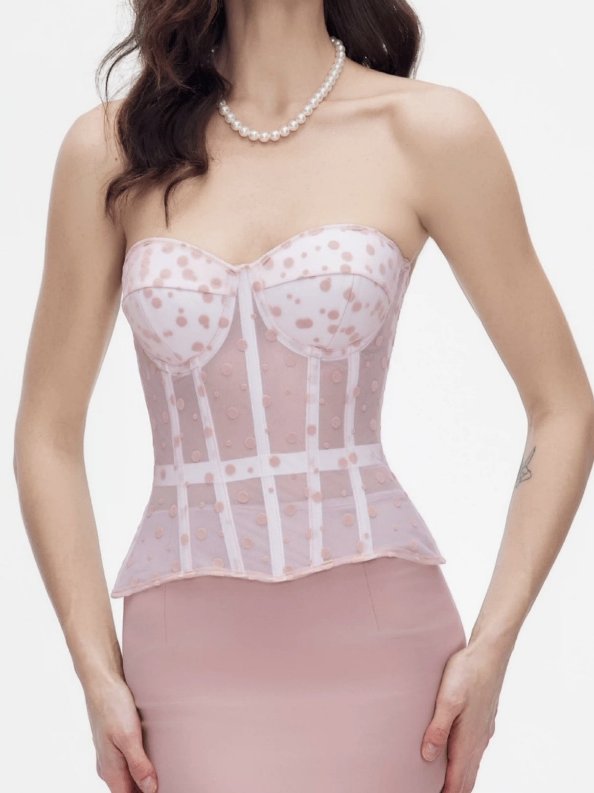 Polka Dots Perspective Fish Bones Waist Shaping Bustier Tank Tops