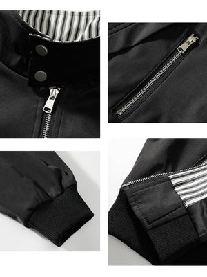 Contrasting Colors Stripes Stand Collar Tooling Loose Leisure Flight Jacket