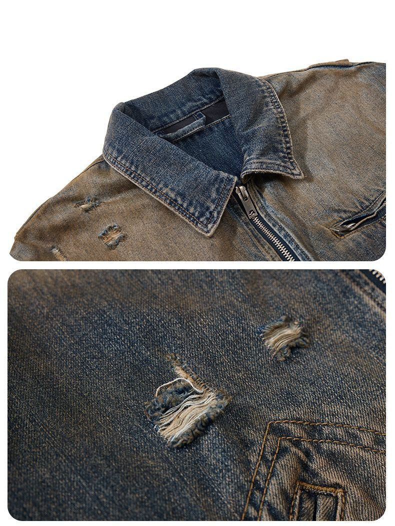 Dirty Washing Old Gradient Mud Dyeing Denim Jacket
