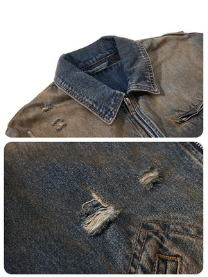 Dirty Washing Old Gradient Mud Dyeing Denim Jacket